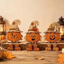 3pcs Halloween Wooden Autumn Decorative Signs With Stands, Pumpkin And Maple Leaf Accents, Thanksgiving Harvest Season Desktop Wall Home Display Decor - Multicolor - View 7