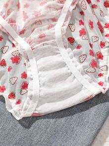 5pcs/Pack Girls Style Mesh Women's Triangle Panties, Heart & Ditsy Floral, Ruffle Waistband With Small Bow, Lightweight Soft Skin-Friendly Sweet Women's Triangle Panties - Multicolor - View 7