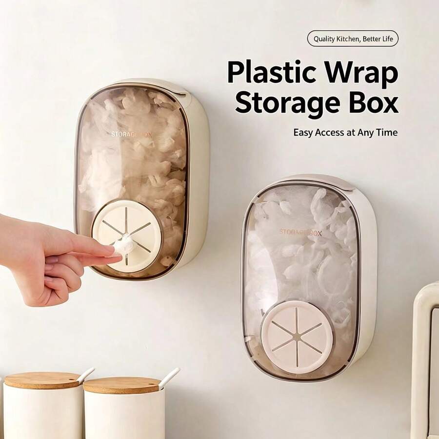 1pc Multifunctional Disposable Plastic Wrap Storage Box - No-Drill Wall-Mounted Pull-Out Design, Kitchen Supplies, Kitchen Accessories, Kitchen Decor