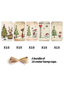 1/25/50pcs Cute Christmas Gift Tags With Jute Rope, Fantasy Holiday Design, Featuring Bear, Reindeer, Christmas Tree, Angel And Dog, Holiday Paper Party Gift Labels, Suitable For Christmas Gifts, Gift Wrapping And DIY Crafts - Multicolor - View 10