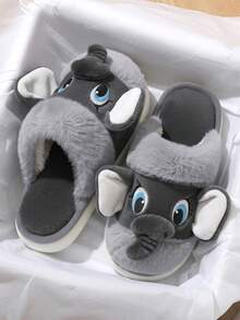 Men's Cartoon Elephant Plush Slippers, Home Soft Closed-Toe Slippers With Nose - Grey - View 6