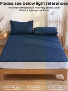 1pc Waterproof Quilted Mattress Protector, Elastic Band, Soft Comfortable Breathable, Suitable For Single/Double/Queen/King Size Bed, Machine Washable, Dust-Proof Protection, Only 1pc Mattress Cover, Summer Back To School - Azure Blue - View 9