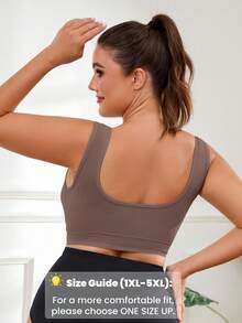 1pc Seamless Wireless Lift & Support Front Closure Adjustable Comfortable Side Gather Yoga Bra Top For Women, Plus Size Sports Bra Spring Fall - Brown - View 3