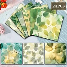 24 Sheets Fresh Leaf Scrapbook Paper, 6-Inch Square Non-Repeating, Transparent Green Leaf Vein Botanical Background Paper, Junk Journal Collage Decorative Paper, DIY Handmade Card Creation, Mori Style Handmade Small Gifts - Square - View 7