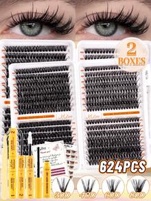 Large‑Capacity 624Pcs D‑Curl Fluffy DIY Lash Clusters, 30D+40D+60D+80D Mixed Densities, Comes With Essential Tools Including Lash Adhesive And Tweezers,Lightweight For Big‑Eye Wedding Party Travel Occasions - Black - View 11