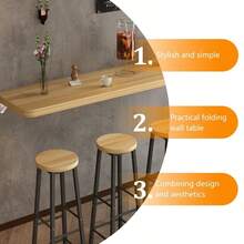 Mesa plegable con hojas de pared – Banco de trabajo de cocina que ahorra espacio con soporte de hierro, versátil encimera de espacio pequeño, diseño de madera elegante para un uso eficiente en el - Beis - Ver 3