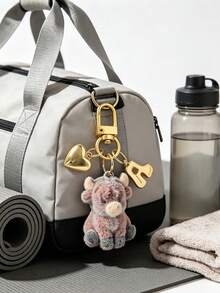 Bag Charm Flocked Calf Keychain, Bag Pendant, Backpack Charm, Decorative Accessory With Heart & Letter Metal Accent, Suitable For Girls, Students, Commuters, Birthday & Holiday Gift, Decorates Keys, Handbags, Backpacks, Daily Outfit Accent, Cute 3D Flocked Personalized Portable Accessory Gift - Multicolor - View 2