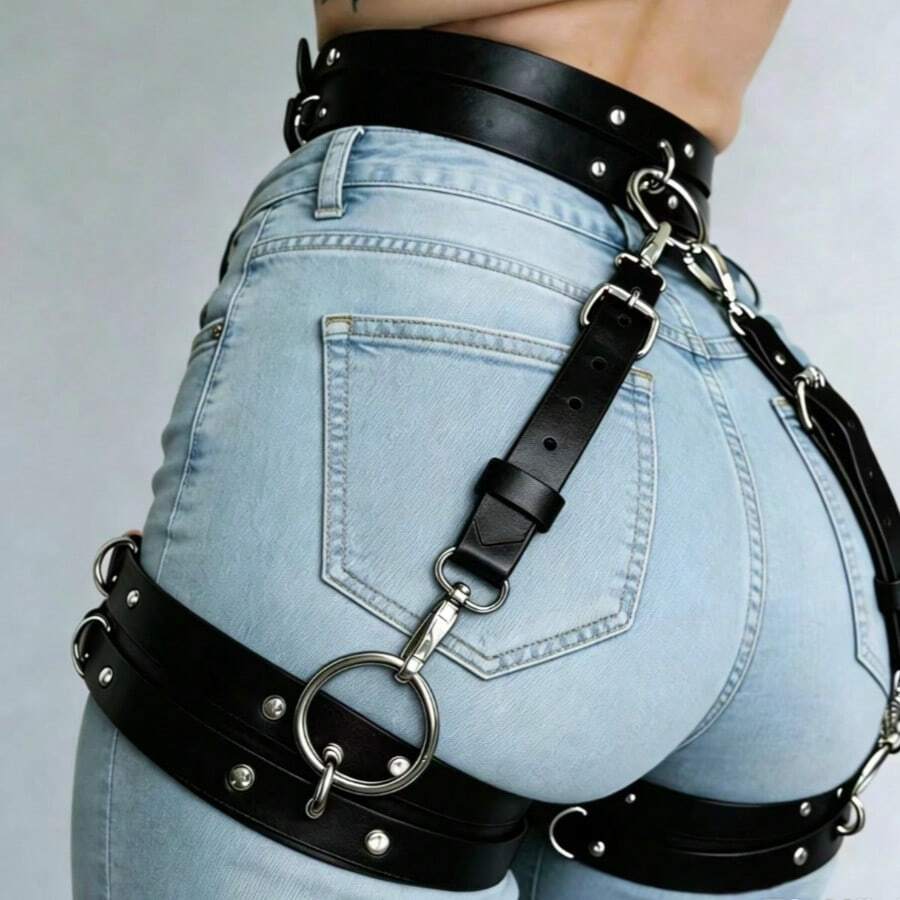 1pc Women's Punk Decorative Leg Ring Thigh Garter Belt Costume Accessories Leather Leg Strap Festival Cosplay Props - A - View 1
