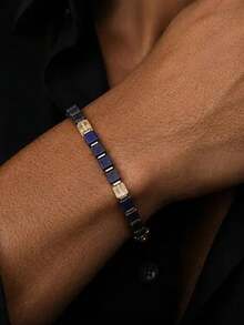1pc Men's Bracelet – Handcrafted With Natural Lapis Lazuli, Citrine, And Hematite Gemstones - Multicolor - View 3