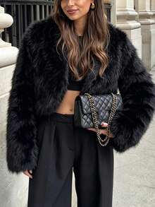 Women's Solid Color Fashionable Playful Versatile Short Fur Jacket - Black - View 1