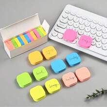 1 Set Fluorescent Color Index Sticky Notes, Rounded Square Design, Multi-Color Sectional Marking For Quick Identification, Comes With Storage Box To Prevent Loss, Suitable For Books, Notebooks And Document Annotation, Make Key Information Clear And Easy To Find - one-size - View 9