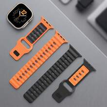 1pc Two Tone Sports Silicone Watch Strap Compatible With Apple Watch Ultra 3/2 49mm Series 11/10/9/8/7/6/5 SE 42/44/45/46mm Replacement Wrist Band - 42/44/45/46/49mm - View 1