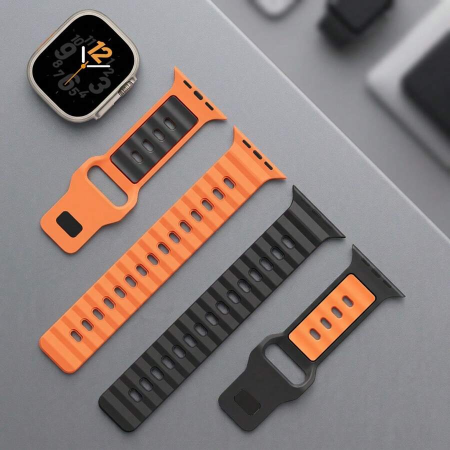1pc Two Tone Sports Silicone Watch Strap Compatible With Apple Watch Ultra 3/2 49mm Series 11/10/9/8/7/6/5 SE 42/44/45/46mm Replacement Wrist Band - 42/44/45/46/49mm - View 1