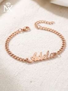 Customizable Stainless Steel Elegant English Name Fashion Bracelet, With Adjustable Exquisite Cuban Chain, Elegant And Fashionable, Suitable For Daily Wear, Also A Great Gift For Valentine's Day And Other Holidays - Multicolor - View 4