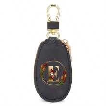 Floral Wreath Letter A-Z Car Key Holder, Mini Car Key Storage Bag, PU Leather Keychain Wallet, Zipper Pouch, Car Key Organizer, Car Keychain, Unisex Gift - Multicolor - View 34