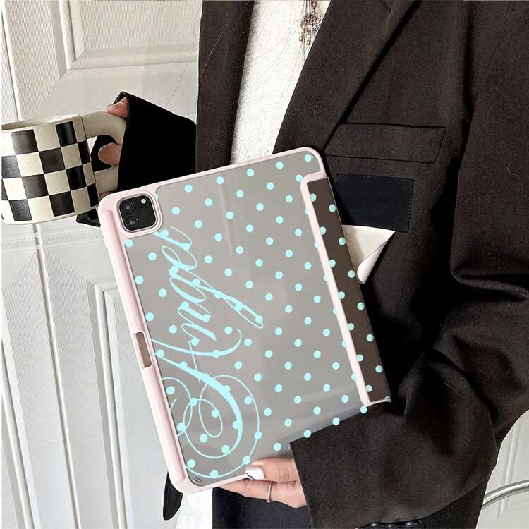 1pc Vintage Brown Polka Dot Mint Angel Handwritten Slogan Print Tablet Protective Case, Foldable Stand, Multi-Angle Support, Suitable For Office And Entertainment, With Pen Slot, Compatible With IPad Pro 2024/Air M3/A16 2025, Compatible With Xiaomi, MatePad - Multicolor - View 4