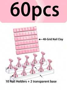80pcs Pink Series Manicure Tool Kit, 48-Slot Reusable Nail Art Clay, 10 Nail Art Stands + 2 Clear Ba - Pink - View 17