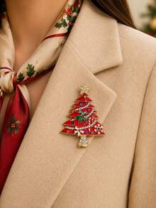 1pc Vintage Enamel Christmas Tree Brooch (With Colorful Rhinestone Star), Sparkling Holiday Accessory, Suitable For Party Outfits, Sweaters Or Coats, Christmas Gift - Multicolor - View 4