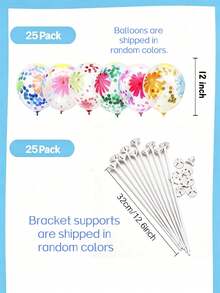 100/50pcs 12-Inch Colorful Floral Print Transparent Sequin Latex Balloons With Balloon Stick Holder, Spring/Summer Tropical Party Decor, Birthday Wedding Bridal Shower Graduation Picnic Party Supplies - Multicolor - View 10