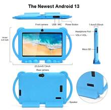 Qetupa 7-Inch Cartoon Android 13 Kids Tablet, A133 Quad-Core 1.6GHz Processor, 2GB RAM + 32GB ROM, 1024*600 IPS Touchscreen, 3000mAh Battery, 0.3MP + 2.0MP Dual Cameras, 2.4G 802.11b WiFi, With Parental Control, Educational Games, Shockproof Case - Blue - View 2