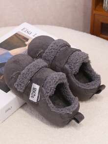 1 Pair Children's Padded Warm Winter Shoes, Faux Lamb Fur Lining, Hook And Loop Closure For Easy On/Off, Soft Sole Anti-Slip, Winter Heat Retention Foot Protection - Grey - View 6