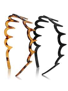 2pcs U-Shaped Comb Headband, Non-Slip Hair Accessory, Black And Tortoise Shell Plastic, Suitable For Daily Styling And Sports - Multicolor - View 12