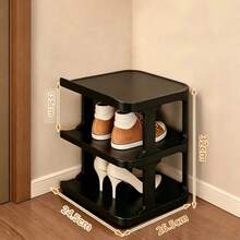 1-Piece 3-Tier Plastic Shoe Rack Space-Saving Corner Organizer For Entryway - Black - View 4