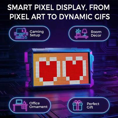 Mechanical Armor Pixel Art Digital Photo Frame, Bluetooth APP Programmable RGB LED Pixel Display Screen, DIY Animation, Music Sync, Clock Countdown Message Board, Cyberpunk Desktop Decoration, Suitable For Gaming Room And Gaming Equipment Setup
