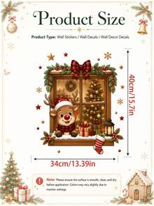 1pc Christmas Window Scene Wall Sticker Santa Claus Reindeer Peeking Through Window Christmas Tree Gift Box Holiday Window Decal Cozy Christmas Home Decor Self-Adhesive Removable Waterproof PVC Peel And Stick Wall Sticker For Home Holiday Decoration - Christmas Wall Decals - View 4
