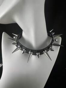 1pc Sexy Gothic Punk Style Rivet Spiked Choker Necklace, Suitable For Men And Women, Holiday Party, Gathering, Daily Wear, Exquisite Halloween Gift - Multicolor - View 1