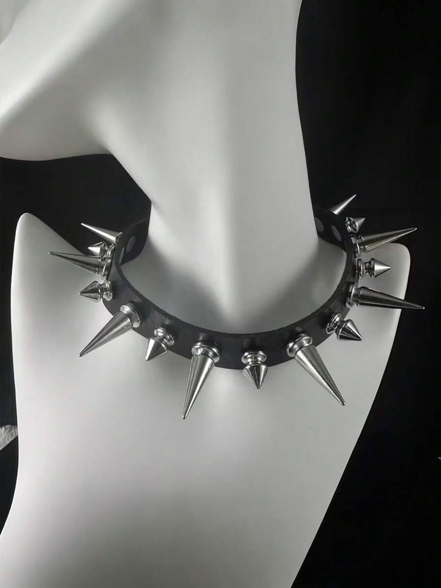 1pc Sexy Gothic Punk Style Rivet Spiked Choker Necklace, Suitable For Men And Women, Holiday Party, Gathering, Daily Wear, Exquisite Halloween Gift - Multicolor - View 1