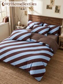 2/3pcs Brown Diagonal Stripe Pattern Duvet Cover Set, Bedding Set, Comfortable And Breathable, Lightweight And Anti-Pilling, Machine Washable, Room Decor, Bedroom Decor, Dorm Bedding, Suitable For All Seasons, Fits Twin/Full/Queen/King/California King Bed, Autumn Home Decor - Multicolor - View 7