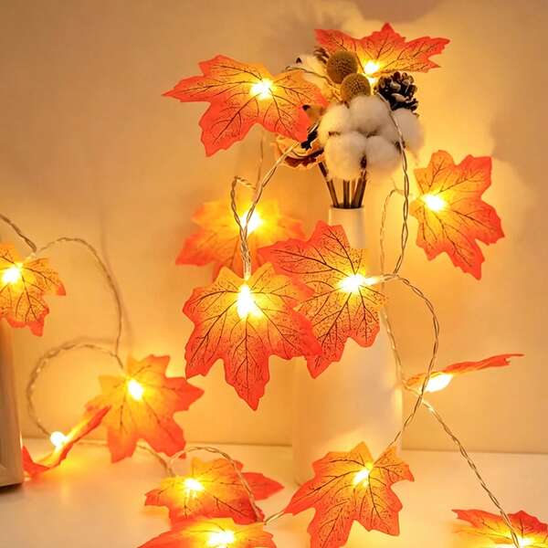 1PC 10/20/30 Lights 2/3/4.5m Maple Leaf String Lights Suitable For Christmas, Halloween, Party, Holiday, Gift, Home Decor, Bedroom Decor, Room Decor, Party Decor, Wall Decor, Birthday Decor, Garden Decor, Holiday Decor