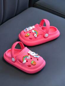 HAHABOBO Kids Rose Red Rainbow Rabbit Decor EVA Clogs, Adjustable Back Strap 2-Way Wear Summer Beach Garden Sandals - Hot Pink - View 2
