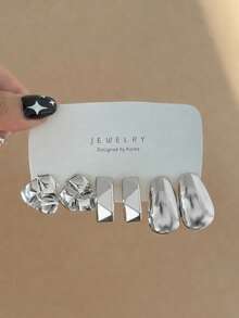 6-18pcs/Set Heart, Water Drop, Asymmetrical Wave, Geometric Polygon, Triangle Multiple Styles Earring Set, Women's Fashion Silver Earring Set, Elegant And Versatile, Suitable For Party, Travel, Gift, Engagement And Other Occasions - Silver - View 3