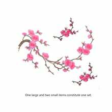 3pcs/Set Pink And Blue Plum Blossom Embroidered Fabric Patch Decorative Accessories, Handmade DIY Adhesive Patches, Includes 1 Large And 2 Small - A - View 6