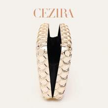 CEZIRA Women's Metal Gold Geometric Honeycomb Pattern ABS Box Clutch Bag, Luxury Designer Crossbody Bag Suitable For Weddings, Banquets, Parties And Dates - Gold - View 5