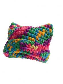 1 Pc Layered Gradient Color Cat-Ear Hand-Knitted Hat, Thick Woolen Scarf For Warmth And Protection, Hair Accessory, Gift For Friends - Multicolor - View 6