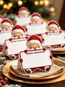 1 Set Foldable Santa Claus Shaped Place Cards (Writable Paper), Suitable For Christmas Party Table Decoration, Seat Cards, Dessert Table Decor, Sign-In Table Number And Table Setting, Enhance Holiday Atmosphere - Multicolor - View 1
