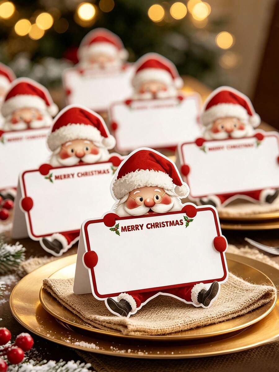 1 Set Foldable Santa Claus Shaped Place Cards (Writable Paper), Suitable For Christmas Party Table Decoration, Seat Cards, Dessert Table Decor, Sign-In Table Number And Table Setting, Enhance Holiday Atmosphere - Multicolor - View 1