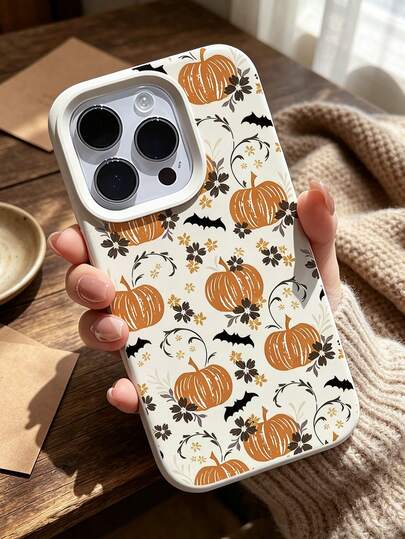 1pc Personalized Halloween Autumn Pumpkin Graphic Aesthetic Pattern White Liquid Straight Edge Phone Case Compatible With IPhone 16/16 Pro/16 Plus/15/15 Pro Max/15 Pro/11/12/13/14 Pro Max/11 Pro/11 Pro Max/12 Pro/12 Pro Max/13 Pro/13 Pro Max/14 Pro/14 Pro Max Soft Shell Premium Creative