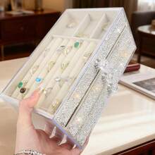 1pc 3-Layer Rhinestone Jewelry Storage Box, Multi-Function Large Capacity Jewelry Container With Drawers, Can Store Rings, Earrings, Bracelets, Necklaces - Multicolor - View 4