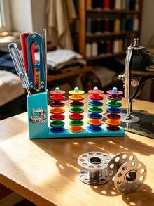 Multifunctional Magnetic Tool Holder Storage Box,Equipped With A Bobbin, Suitable For Sewing Machine Thread Spools, Screwdrivers, Tweezers - Blue, With Colorful Knob, No Installation Required, Convenient Storage, Sewing Machine Accessory - A - View 3
