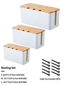 1pc Large Wood Grain Cable Management Box With Lid, Desktop Power Cord And Charger Storage Box, Built-In Cable Winder, Can Organize Power Strips, Data Cables And Messy Wires, Save Desk Space, Suitable For Living Room, Bedroom, Kitchen, Dining Room And Office - Multicolor - View 17