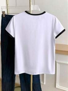 Women Two-Piece Outfits - 2 White and Black T-shirt With Black and White Striped Shorts - View 2