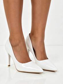 Plus Size Women High Heel Pointed Toe Dress Shoes, Comfortable & High-End - White - View 3