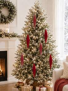 2/6/12pcs Red Icicle Christmas Hanging Ornaments, Velvet Texture Ribbed Finish With Silver Stripes, Suitable For Christmas Tree, Wreath, Garland, Fireplace And Party Decoration, Holiday Home Decor, Adult Seasonal Christmas Gift - Multicolor - View 3