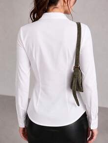 Women's White Slim Fit Button Down Shirt Long Sleeve Formal Office Work Blouse - White - View 2