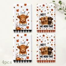 2/4/6pcs Highland Cow Autumn Theme Printed Kitchen Napkins, Cute Hand-Drawn Style, Soft And Easy To Clean, Highland Cow, Pumpkin, Maple Leaf Patterns, Home Decor, Autumn Home Gift, Suitable For Bathroom Decor, Kitchen Decor, Kitchen Accessories - Multicolor - View 10