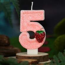 1pc Handmade Pink Glitter Number Birthday Candle With Rhinestone Raspberry Fruit Decoration, 0-9 Number Cake Topper, Sweet Cute Girl Birthday Baby Shower Fruit Theme Party Dessert Table Celebration Supplies - Pink Strawberry - View 19